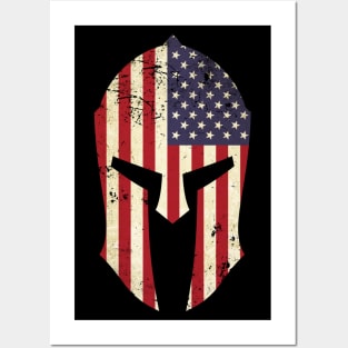 Spartan Helmet American Flag Distressed Warrior Posters and Art